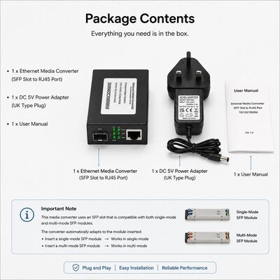 kopen Gigabit SFP-mediaconverter voor 10/100/1000Base-T naar 1000Base-SX met een transmissieafstand van 550 m op Multimode Fiber (MMF) OM2/OM3 online manufacture