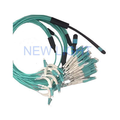 5m OM4 (OM3) 50/125 MPO Female Connector naar LC Duplex Multifiber Jumper met Aanpasbare Lengte